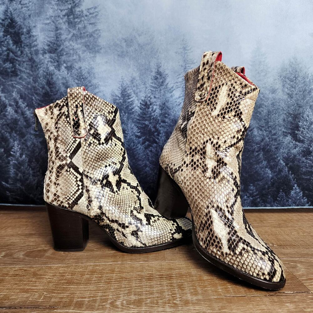 Alcala's Natural Python Pete Snakeskin Ankle Heeled Boots | Womens 9.5